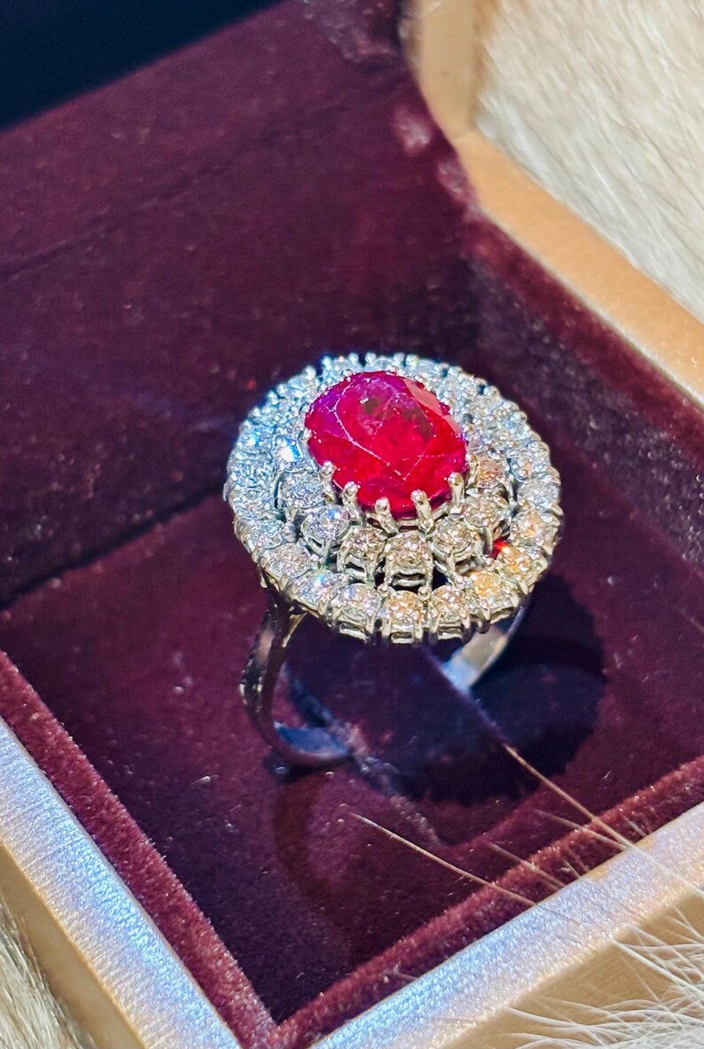 GCS Certified 4.40ct Natural Ruby & Diamond Cluster Ring, 18ct White Gold