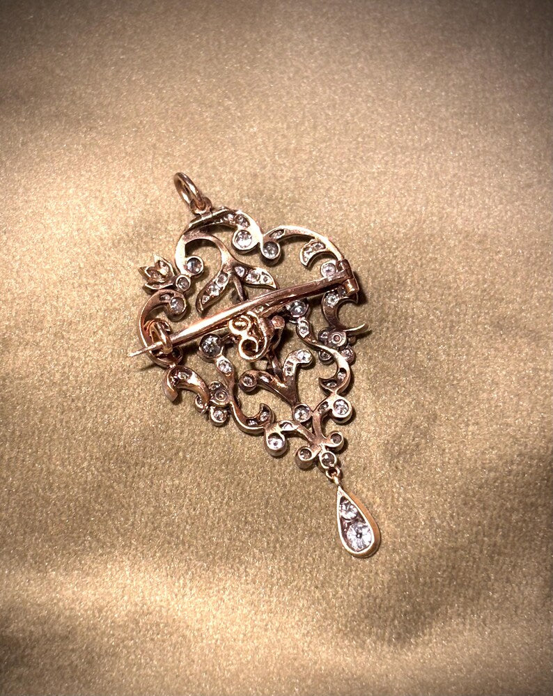 EDWARDIAN PLATINUM & GOLD Diamond Lavaliere Brooch-Pendant c1900