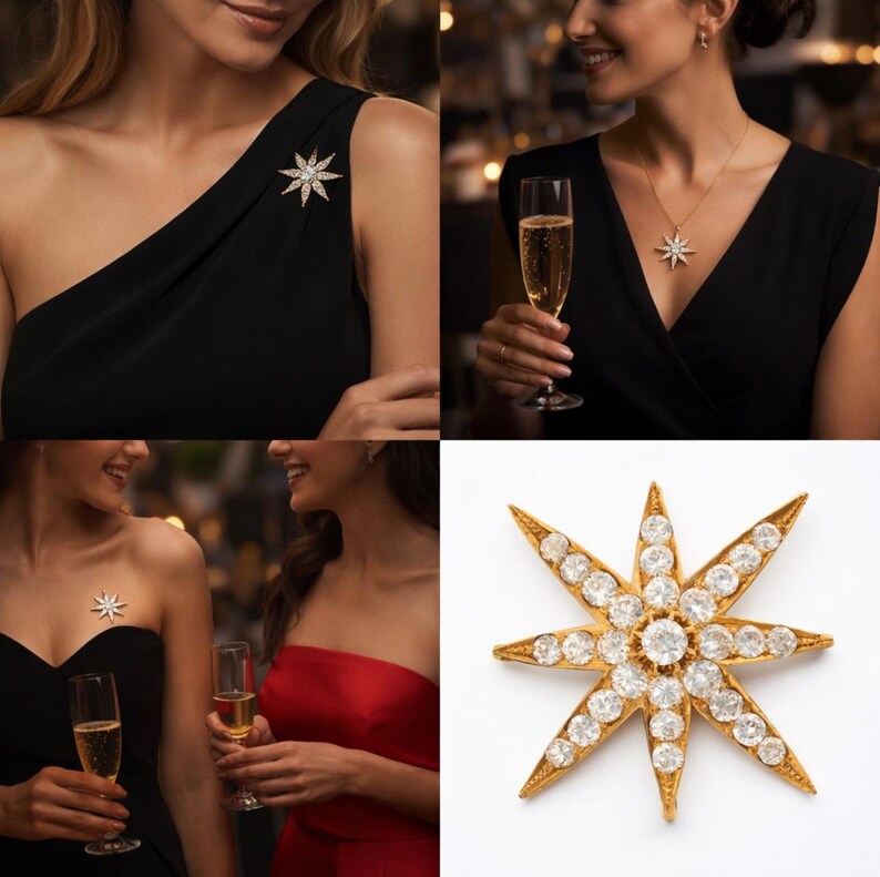 Antique Diamond Eight-Point Star Brooch / Pendant, Circa 1910-1925