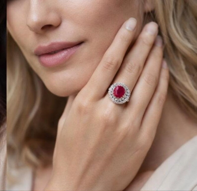 GCS Certified 4.40ct Natural Ruby & Diamond Cluster Ring, 18ct White Gold