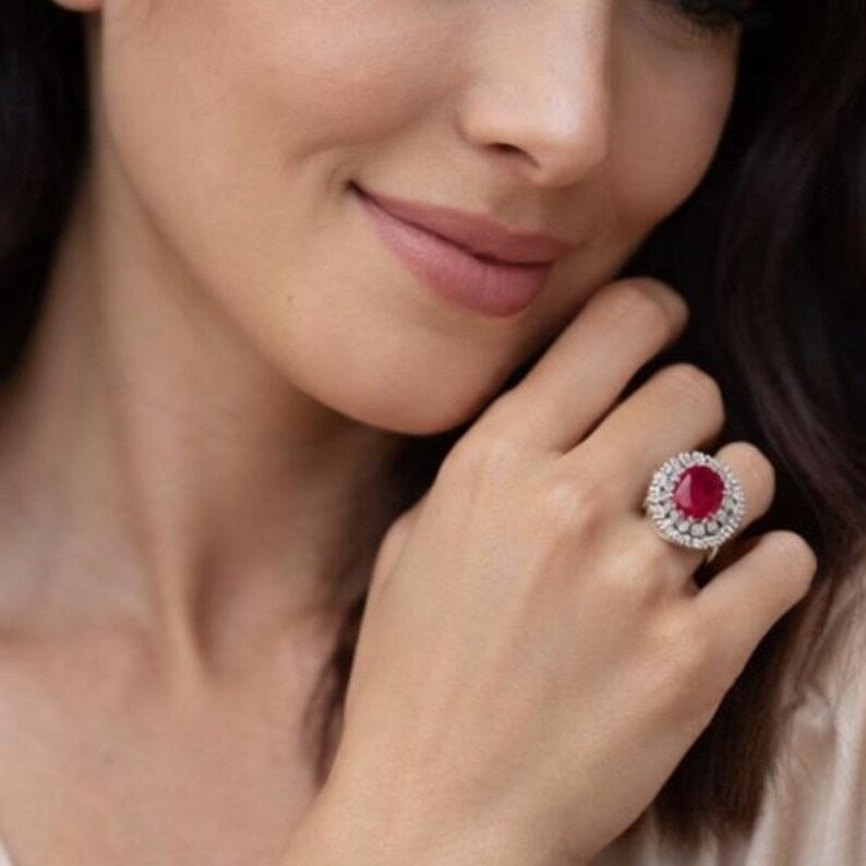 GCS Certified 4.40ct Natural Ruby & Diamond Cluster Ring, 18ct White Gold