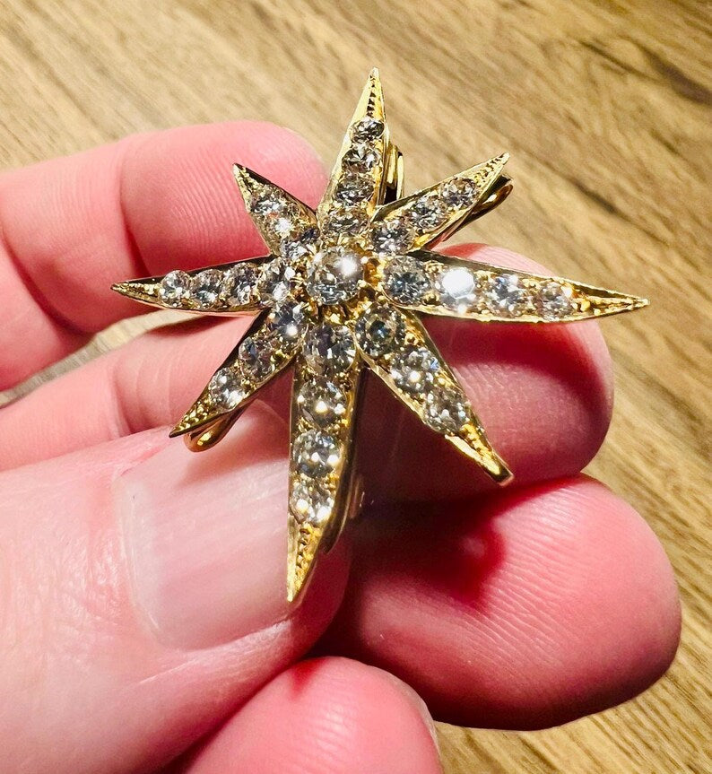 Antique Diamond Eight-Point Star Brooch / Pendant, Circa 1910-1925