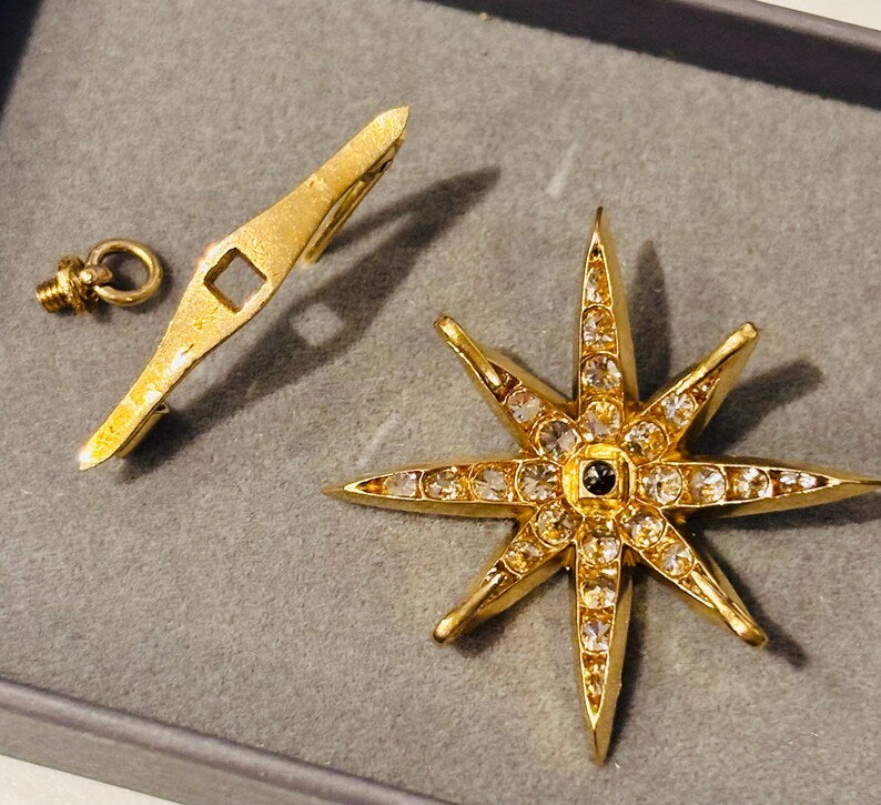 Antique Diamond Eight-Point Star Brooch / Pendant, Circa 1910-1925