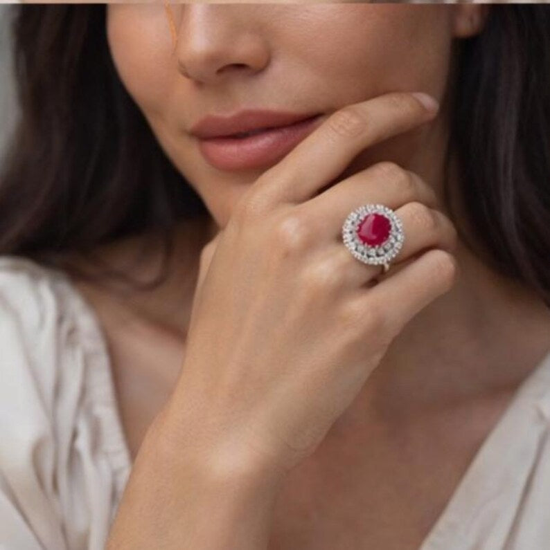 GCS Certified 4.40ct Natural Ruby & Diamond Cluster Ring, 18ct White Gold