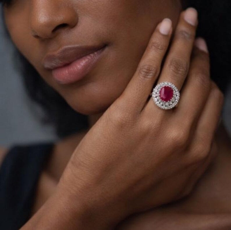 GCS Certified 4.40ct Natural Ruby & Diamond Cluster Ring, 18ct White Gold