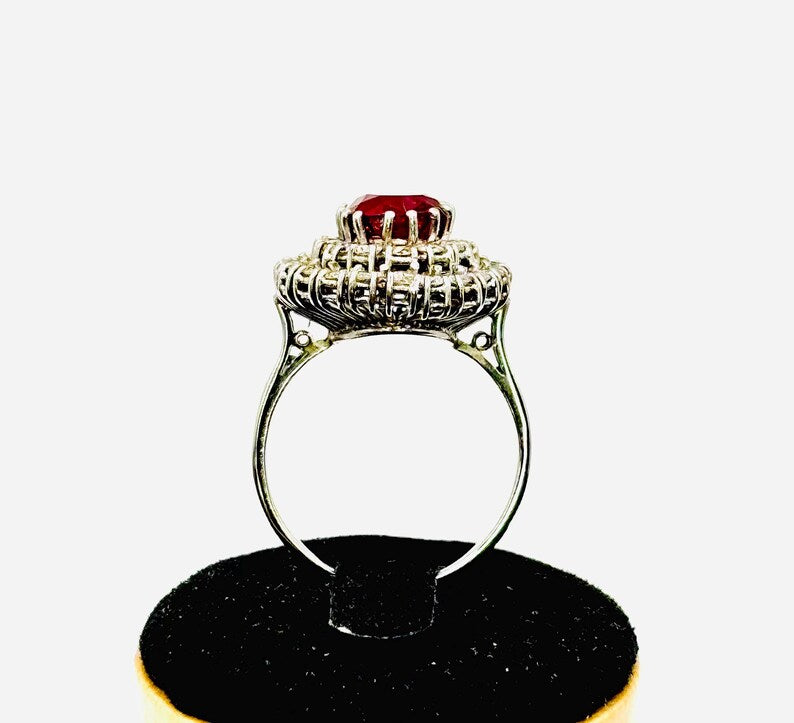 GCS Certified 4.40ct Natural Ruby & Diamond Cluster Ring, 18ct White Gold