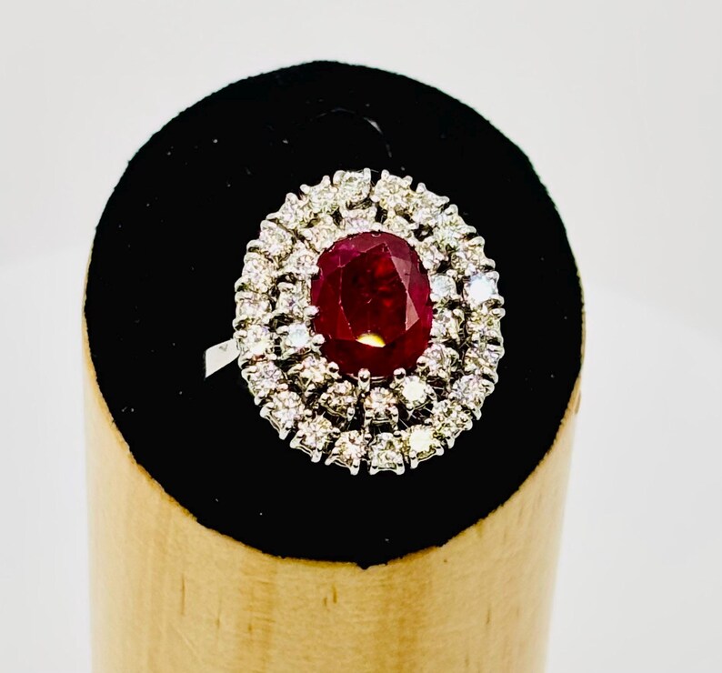 GCS Certified 4.40ct Natural Ruby & Diamond Cluster Ring, 18ct White Gold