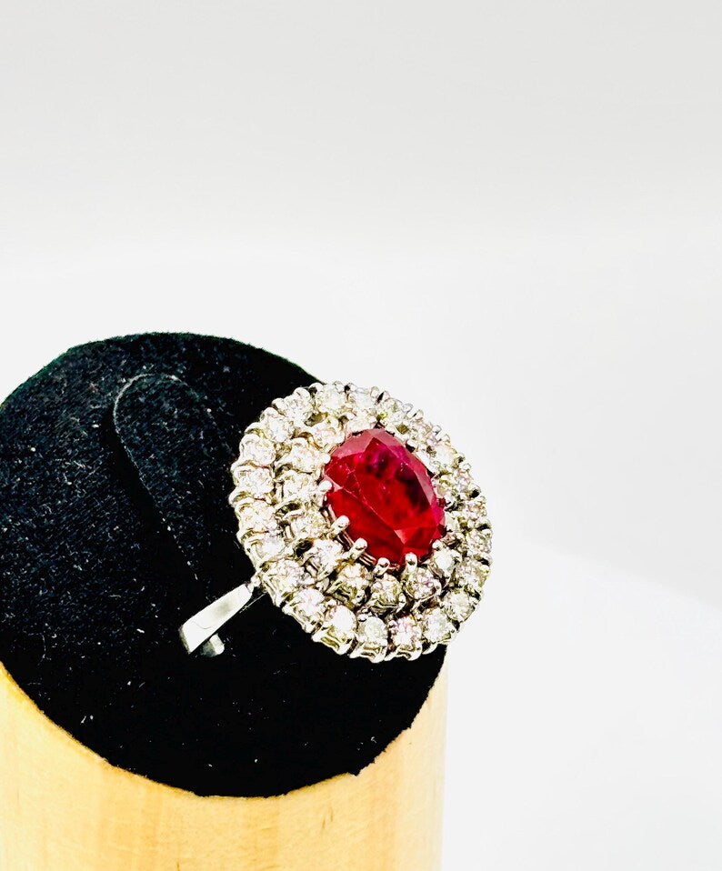 GCS Certified 4.40ct Natural Ruby & Diamond Cluster Ring, 18ct White Gold