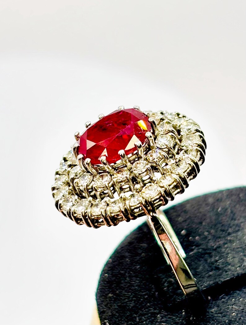 GCS Certified 4.40ct Natural Ruby & Diamond Cluster Ring, 18ct White Gold