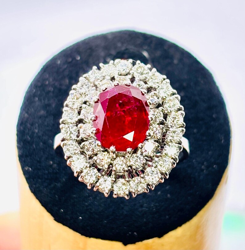 GCS Certified 4.40ct Natural Ruby & Diamond Cluster Ring, 18ct White Gold
