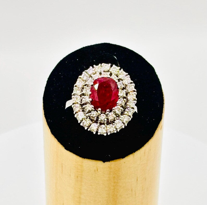 GCS Certified 4.40ct Natural Ruby & Diamond Cluster Ring, 18ct White Gold