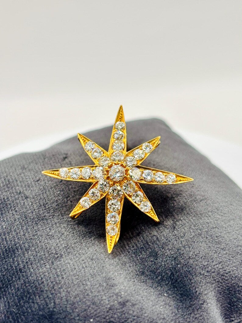 Antique Diamond Eight-Point Star Brooch / Pendant, Circa 1910-1925