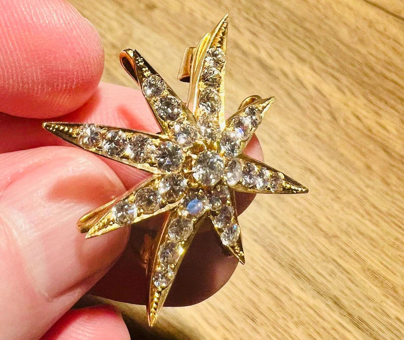 Antique Diamond Eight-Point Star Brooch / Pendant, Circa 1910-1925