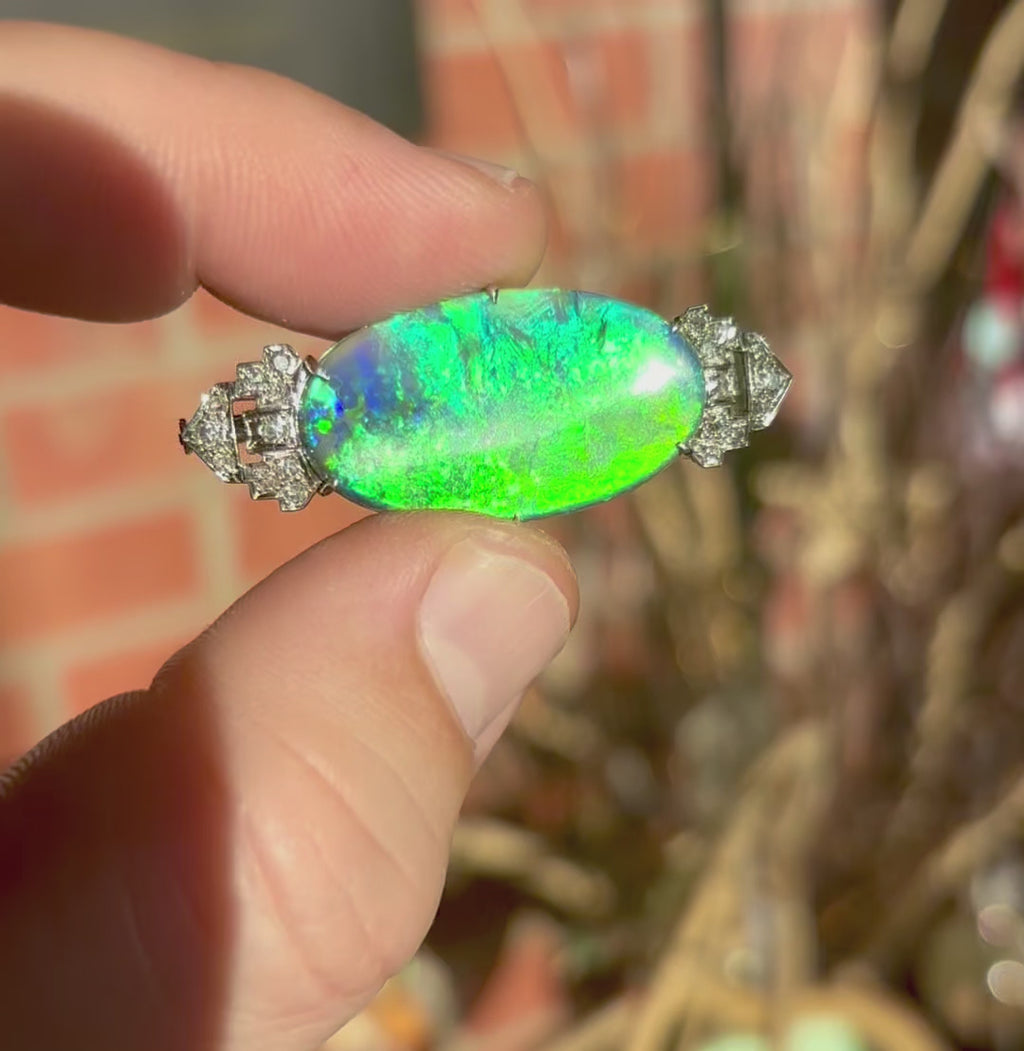 ART DECO OPAL & Diamonds Platinum Brooch