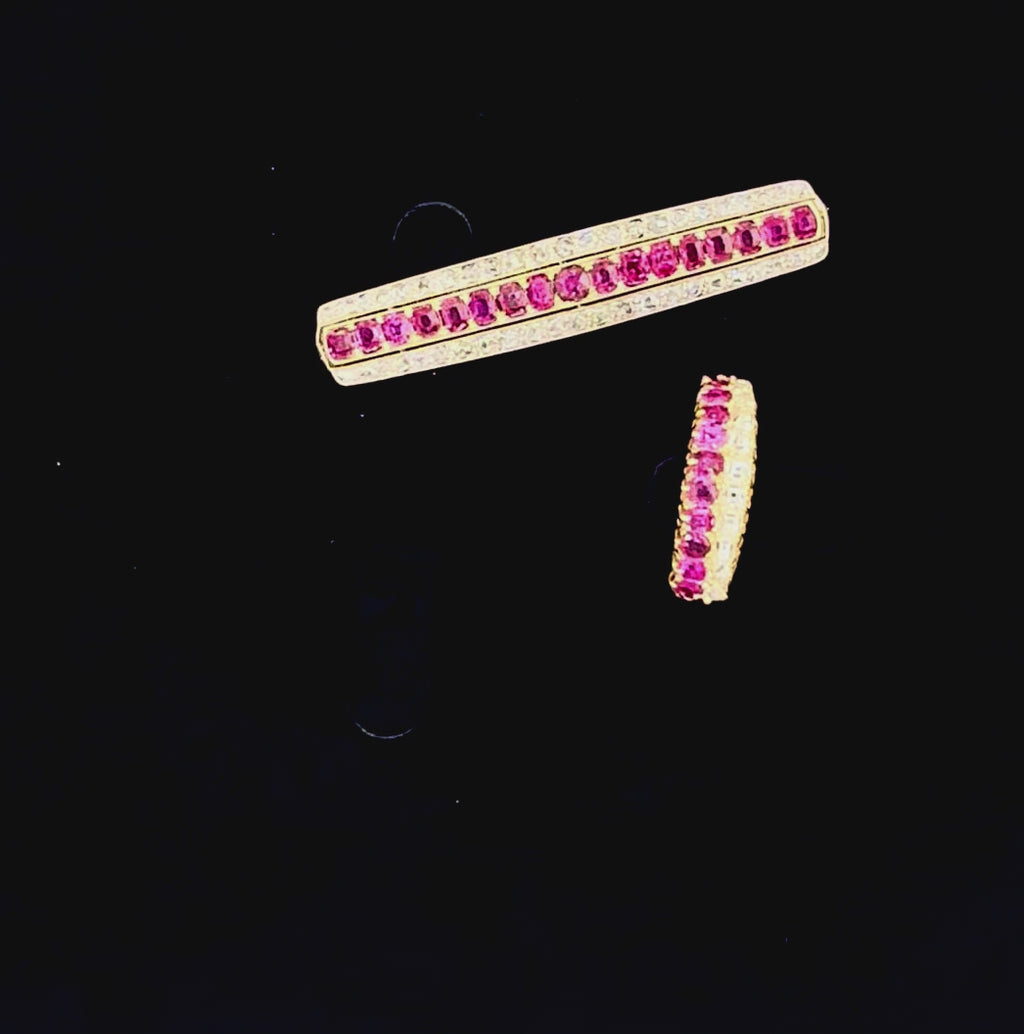Antique Edwardian Ruby Diamond Brooch & Half Eternity Ring Suite, Circa 1900
