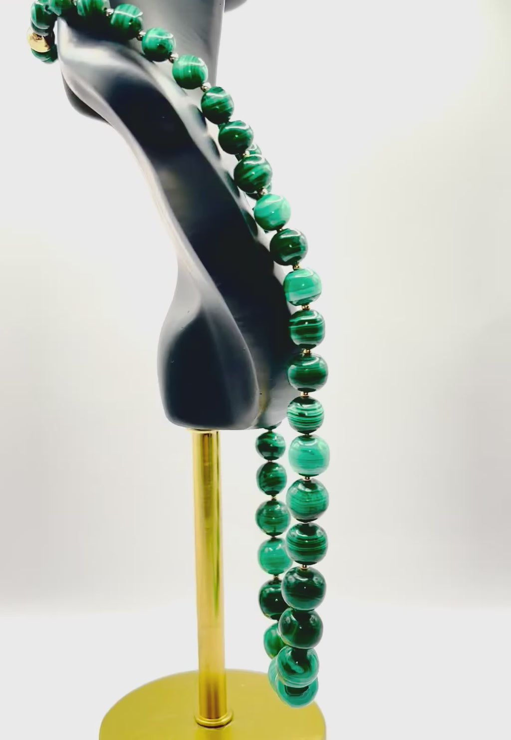 Vintage Malachite Bead Necklace, Graduated, 18k Gold Spacers & Clasp, 53cm long