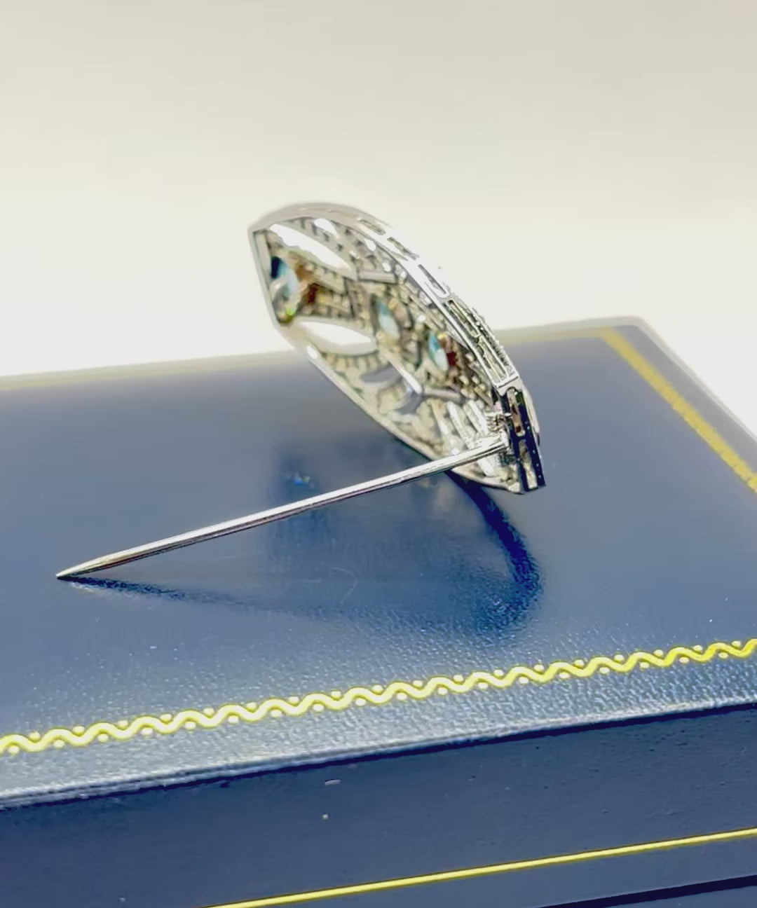ART DECO PLATINUM, 18K Gold, Diamonds and Aquamarines Brooch c1920’s