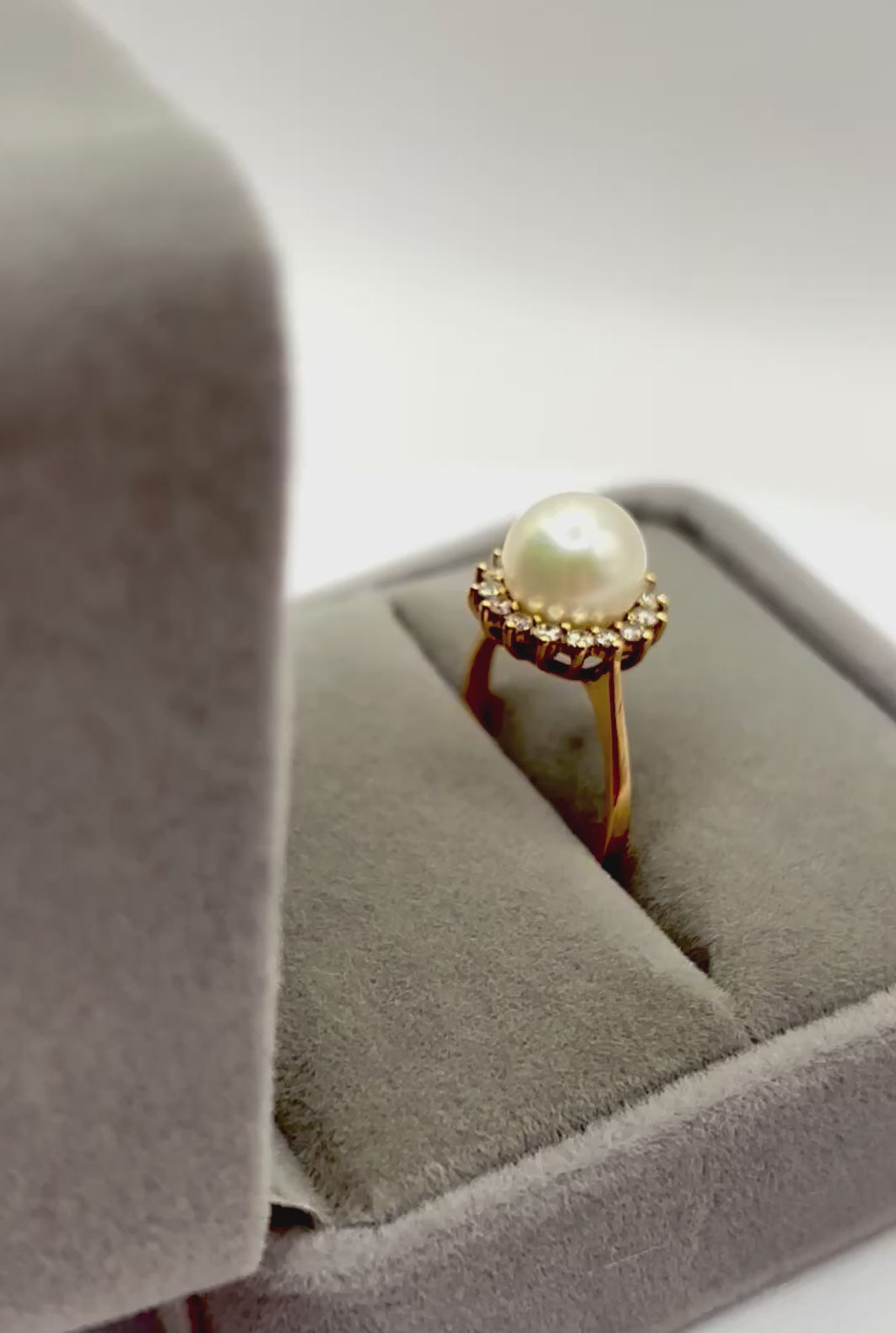 Vintage Pearl and Diamond Cluster Ring, 8mm Pearl, 18ct Gold, London 1987
