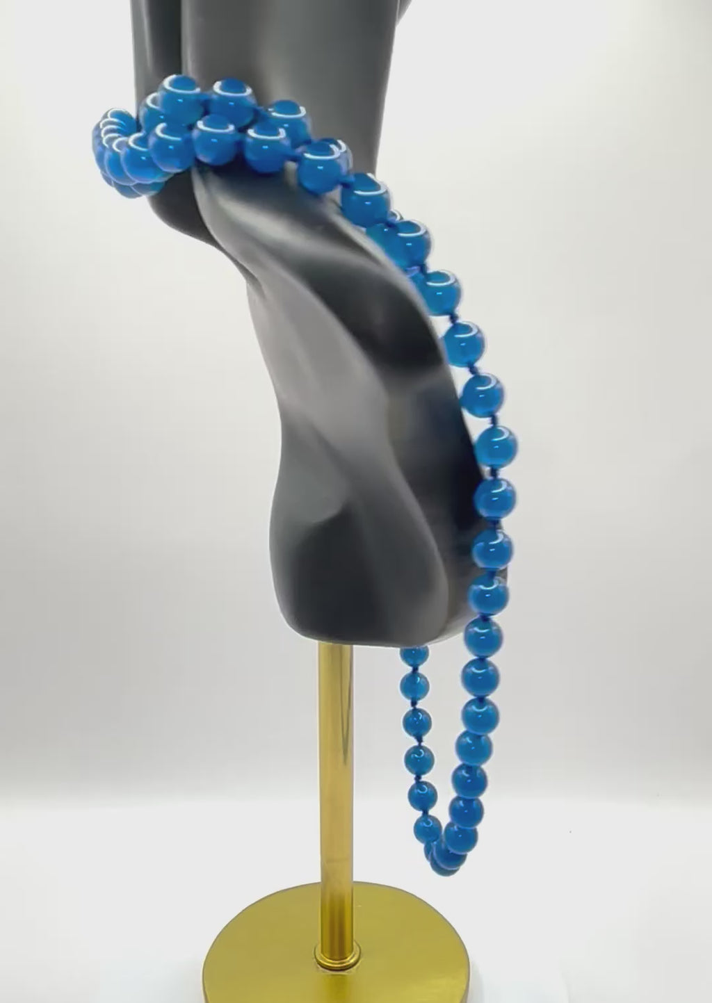 Vintage Blue Agate Bead Necklace, Gold Clasp, 71 cm Length, 53 grams