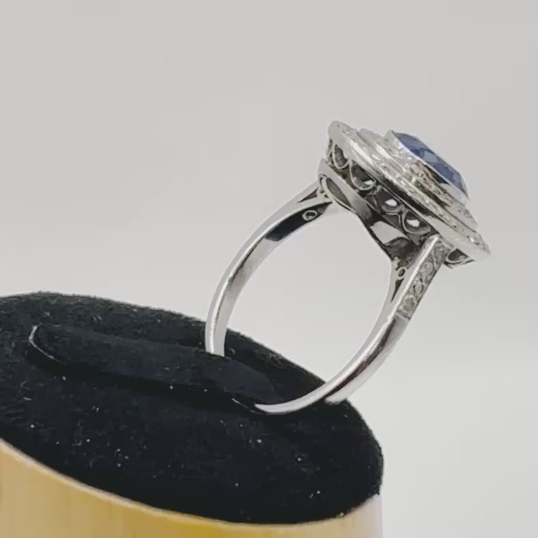 GCS Certified 3.70ct Unheated Sri Lankan Sapphire & Diamond Platinum Ring