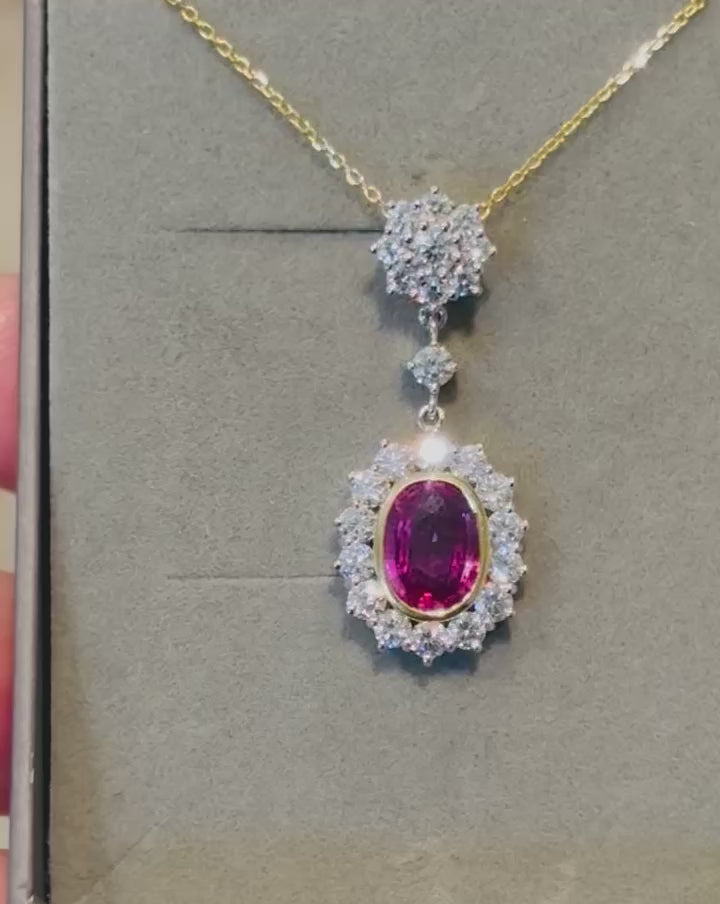 Natural Pink Sapphire Diamond Necklace and Ring Suite, GCS Certified