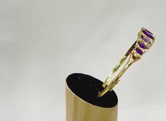 Victorian-Inspired Handmade Gold Graduated Amethyst and Diamond Hinged Bangle