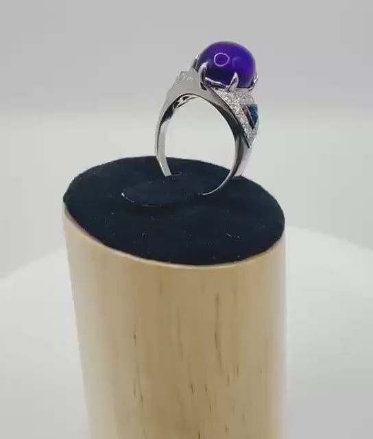 Amethyst, Sapphire and Diamond Ring, Late 20th Century, 18K White Gold
