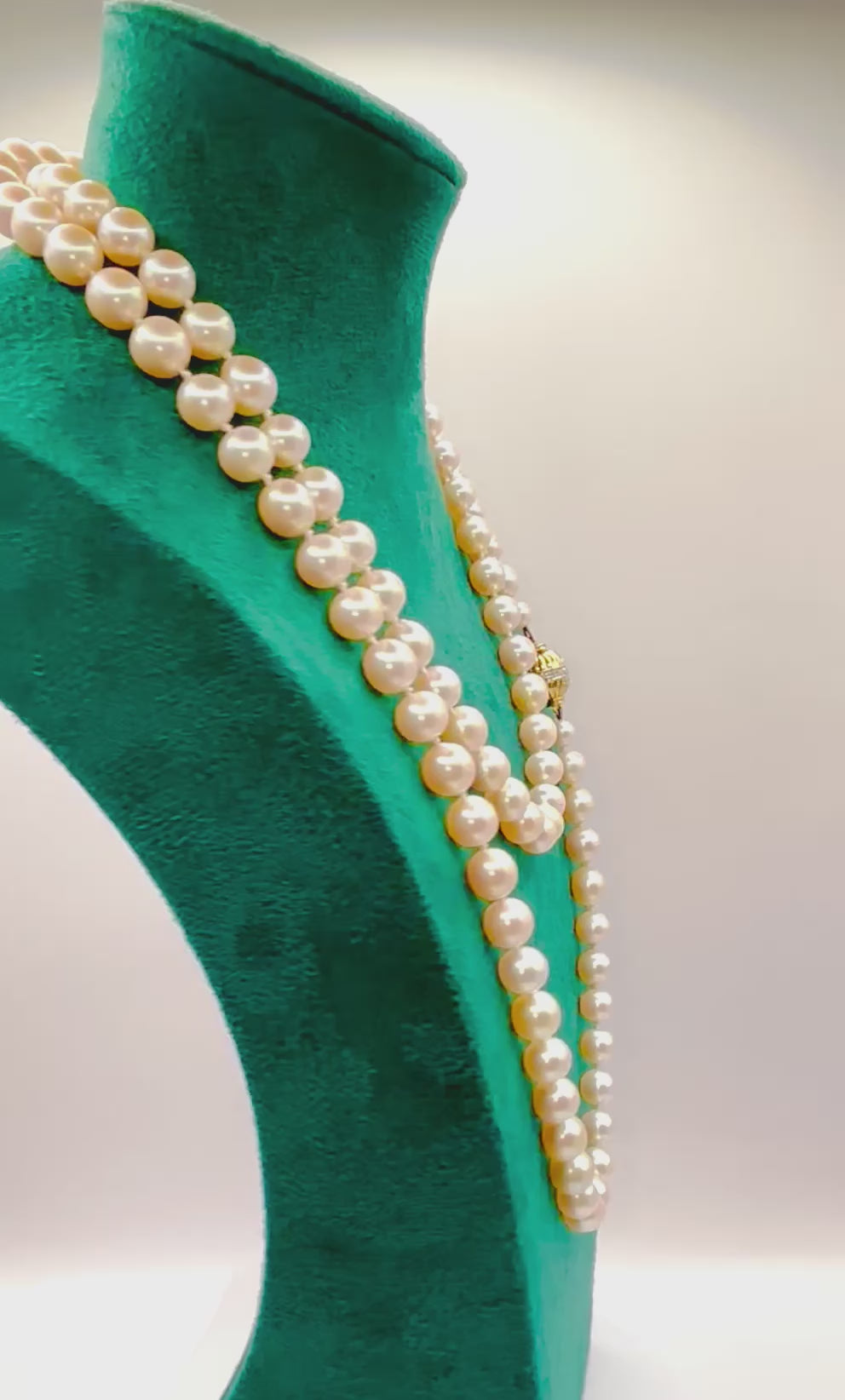 Exceptional Long Akoya Pearl Necklace, 97cm, 8mm Pearls, Hallmarked 18K Gold