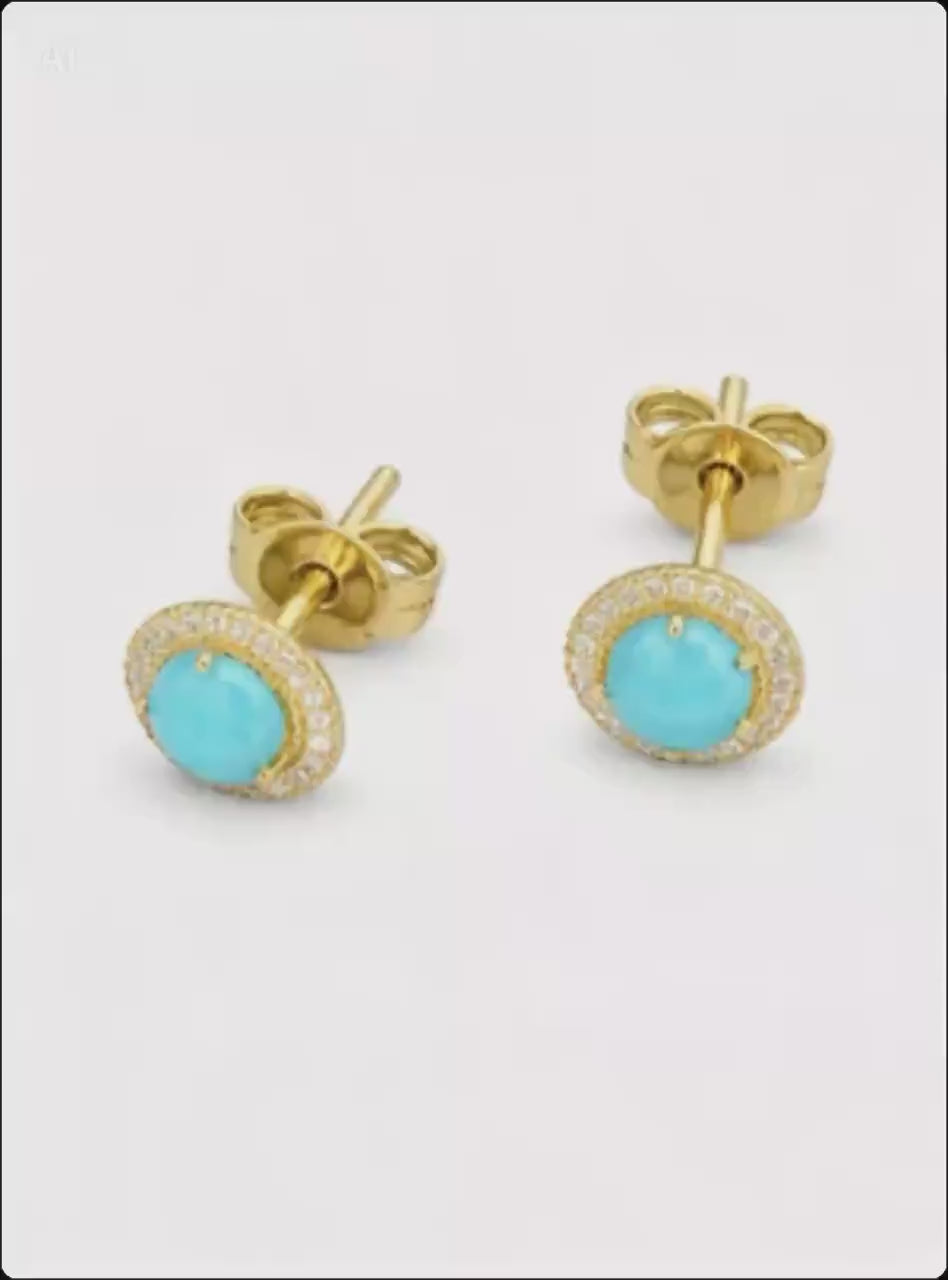 Diamond Stud Turquoise Earrings 14K Gold