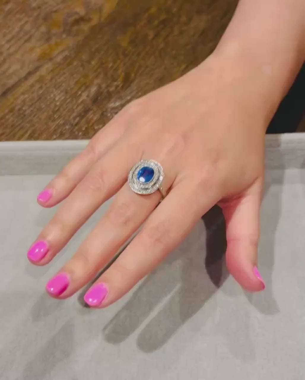 GCS Certified 3.70ct Unheated Sri Lankan Sapphire & Diamond Platinum Ring