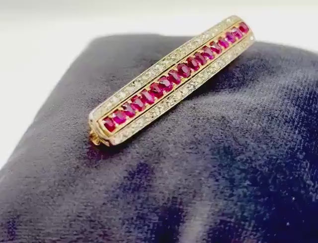 EDWARDIAN RUBY & DIAMOND and Gold Brooch
