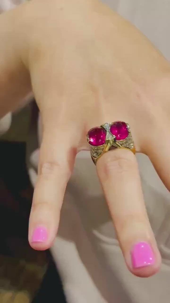 ART DECO STYLE Vintage Pink Tourmalines Diamonds & Sapphires Ring