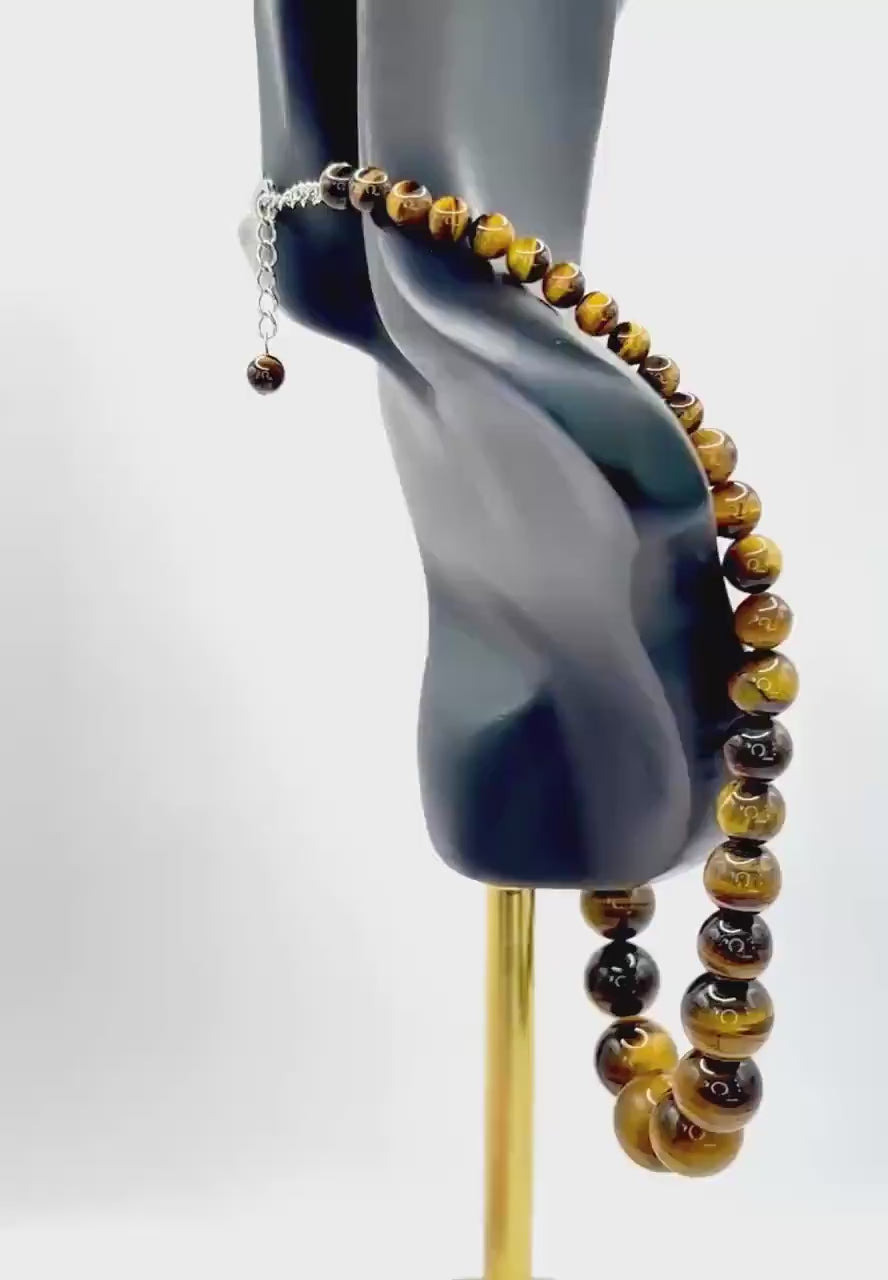 Striking Graduated Tiger’s Eye and Sterling Silver Necklace