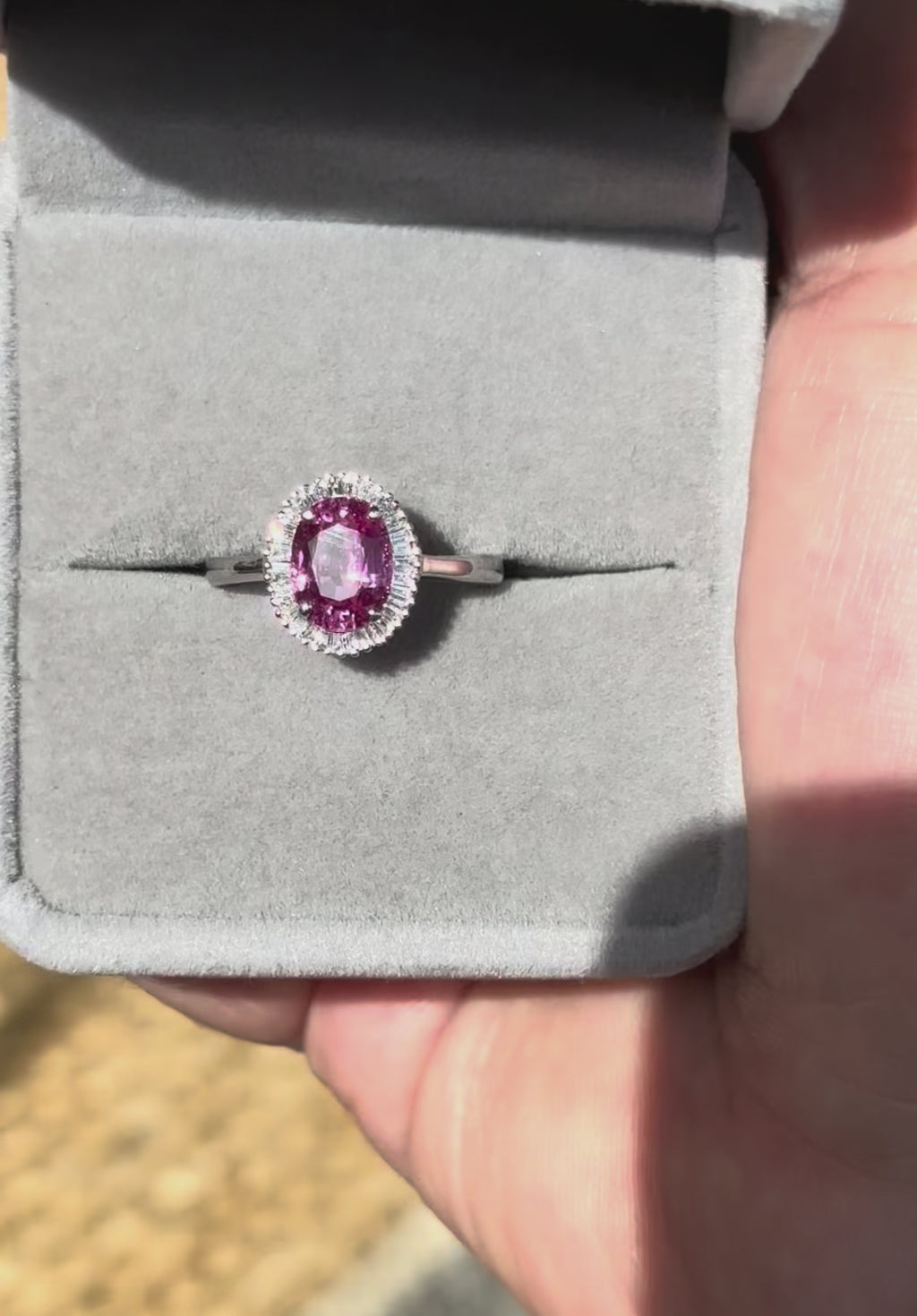 Pink Sapphire from Madagascar and Diamond Cluster Ring, Platinum, 2.35 Carat