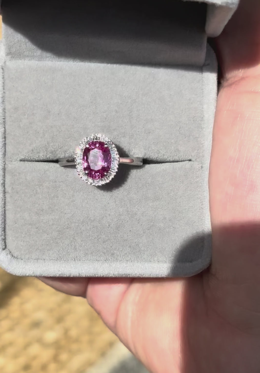 Pink Sapphire from Madagascar and Diamond Cluster Ring, Platinum, 2.35 Carat