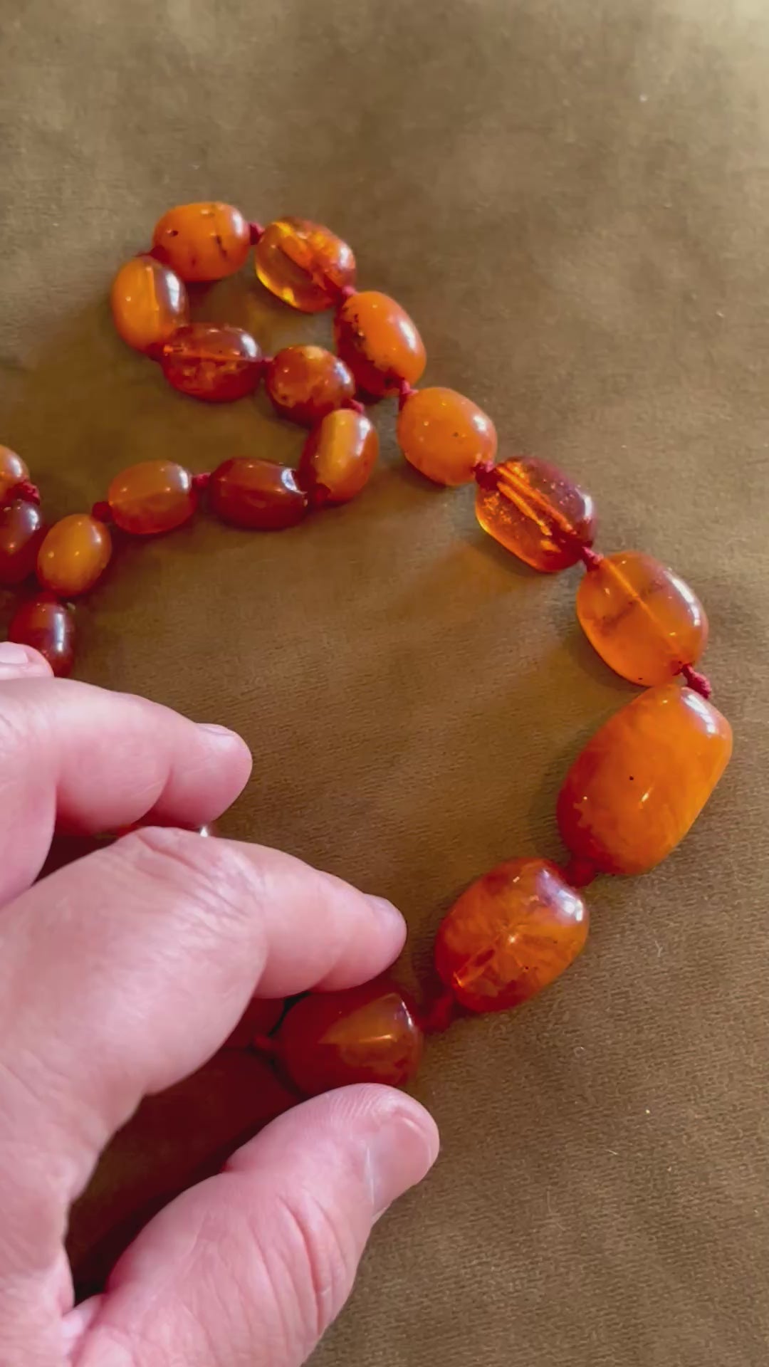 Vintage Baltic Amber Necklace, 108cm long 90 Grams, 58 Cognac Butterscotch Beads