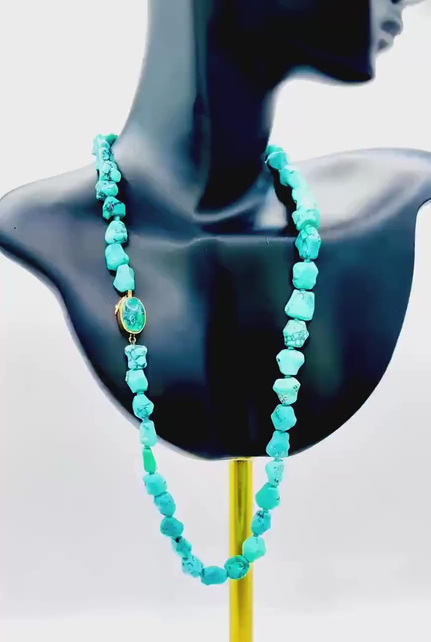 TURQUOISE NECKLACE 18K CARAT Gold - Early to Mid 20th Century
