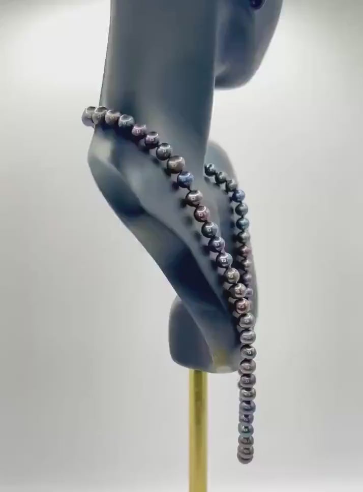Cultured Tahitian Pearl Necklace 5–6mm with Peacock Overtones, 45cm, Sterling Silver Clasp