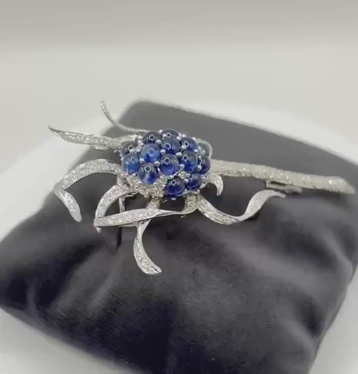 SAPPHIRE & DIAMOND Platinum Thistle Flower Brooch