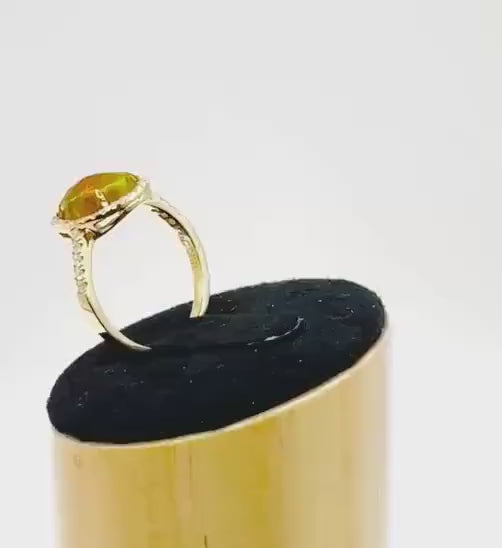MEXICAN FIRE OPAL & Diamonds Ring