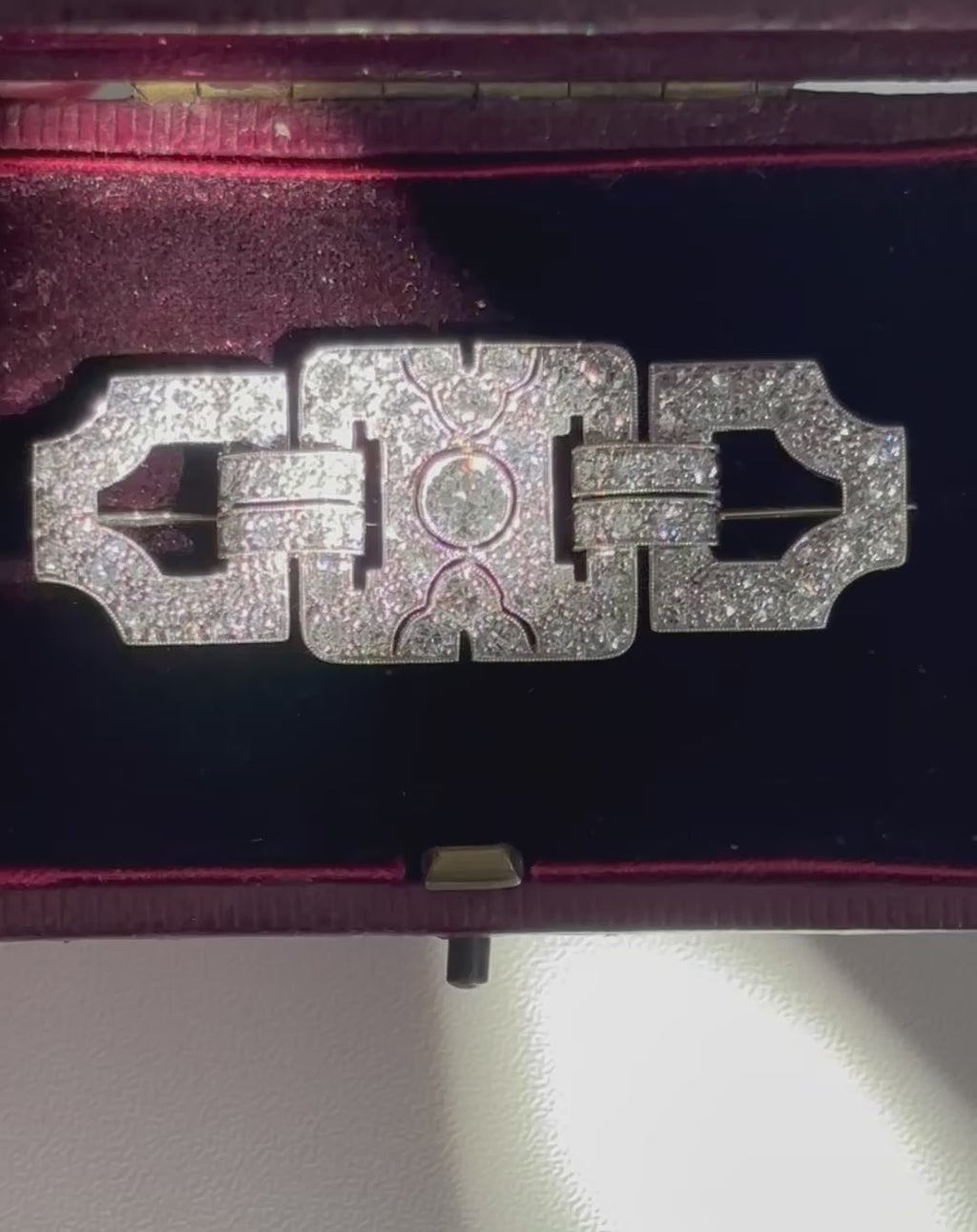 Art Deco Platinum and Diamond Geometric Plaque Brooch, 1.50 Carats, circa 1920’s
