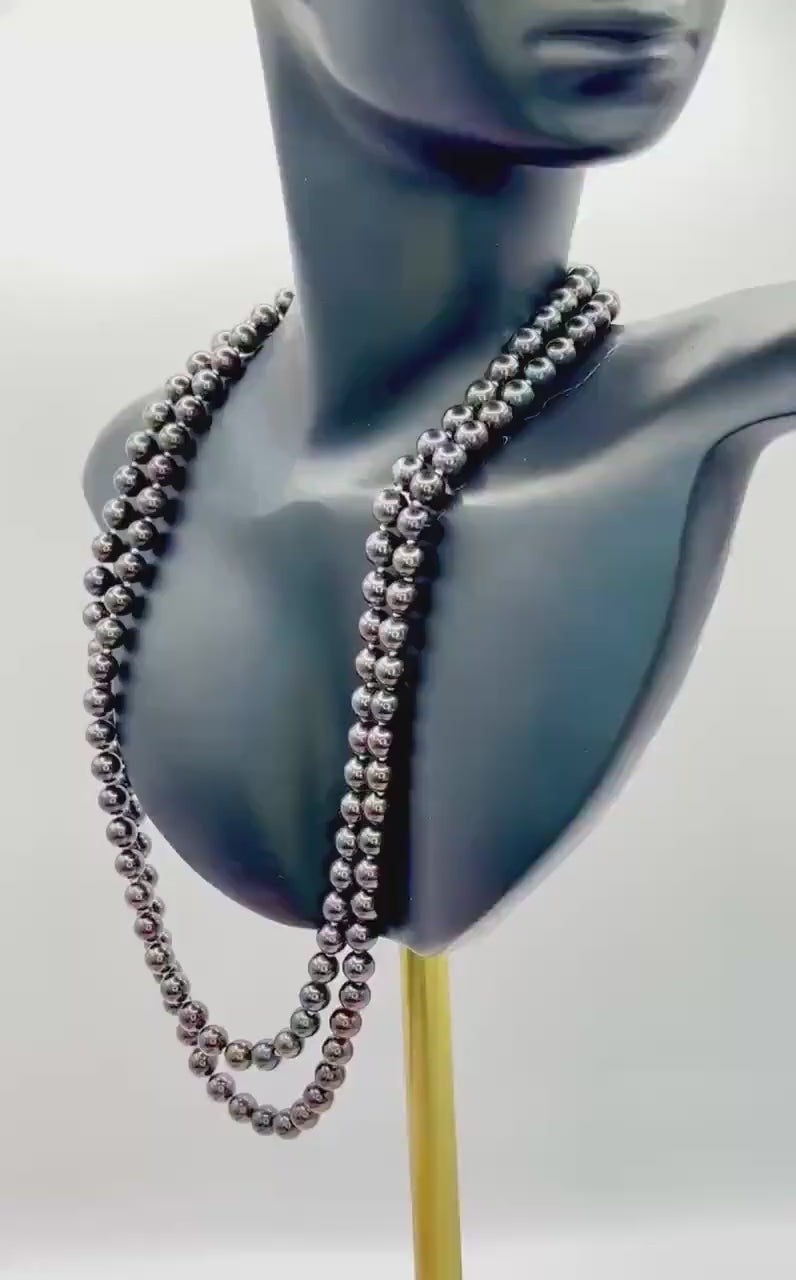 90cm Black Cultured Pearl Opera Length Necklace with 14ct Yellow Gold Clasp