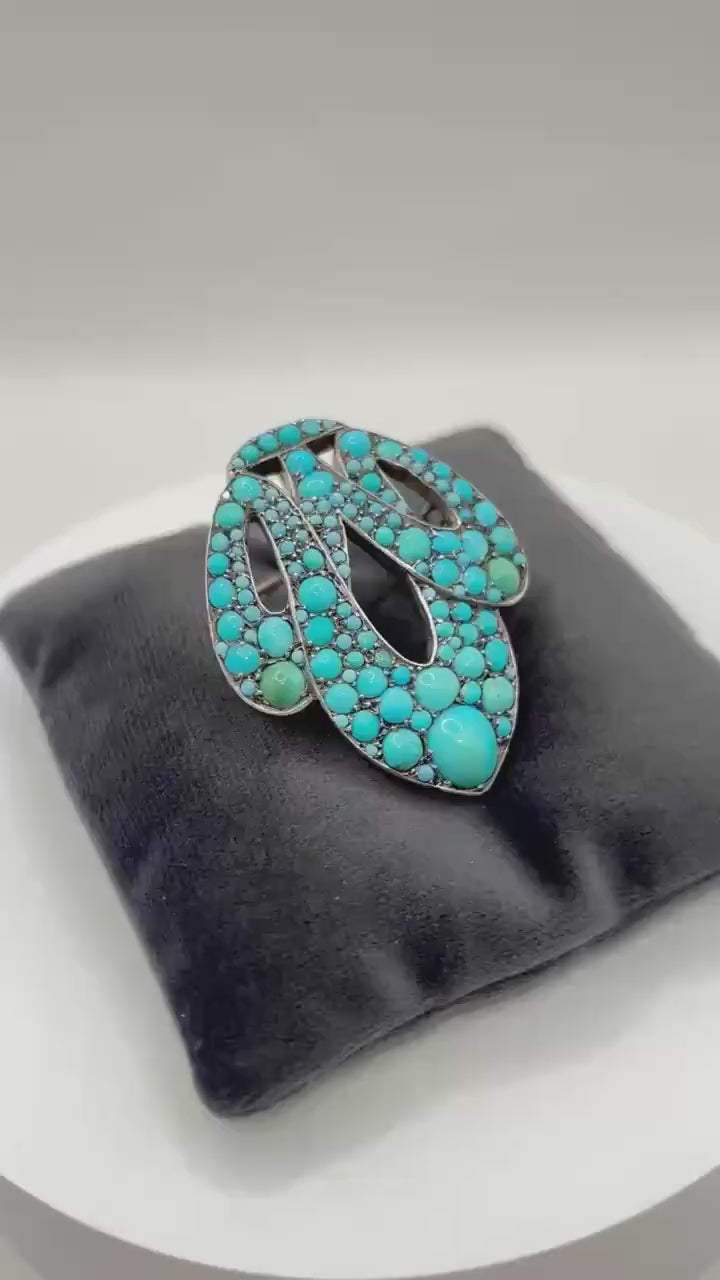Antique Austro-Hungarian Turquoise Cluster Brooch Silver on 14k Gold, c.1880’s