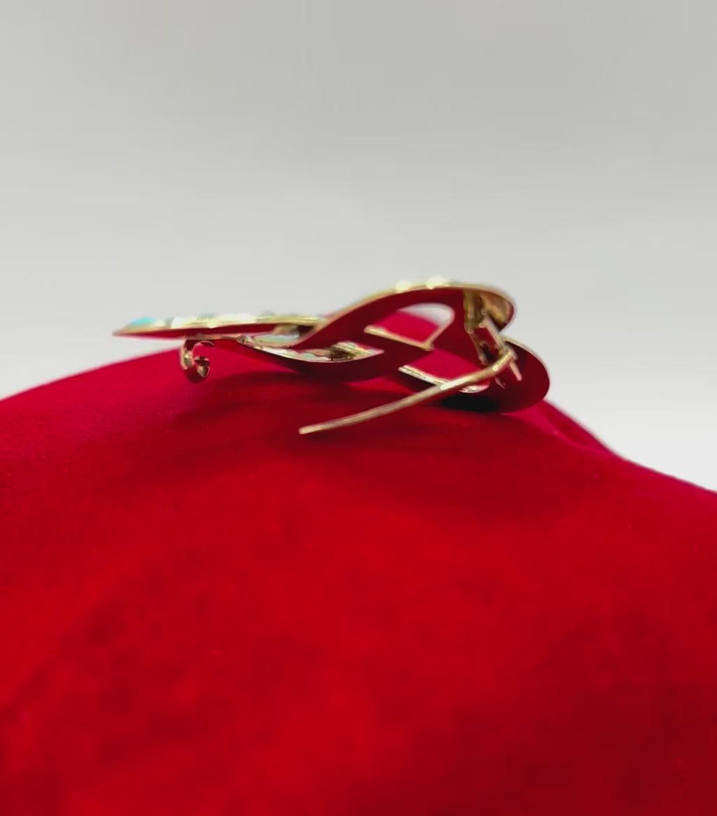 Victorian Turquoise 15ct Gold Double Heart Lover’s Knot Brooch, Circa 1880’s