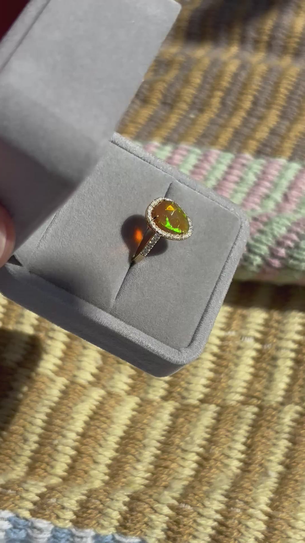 MEXICAN FIRE OPAL & Diamonds Ring