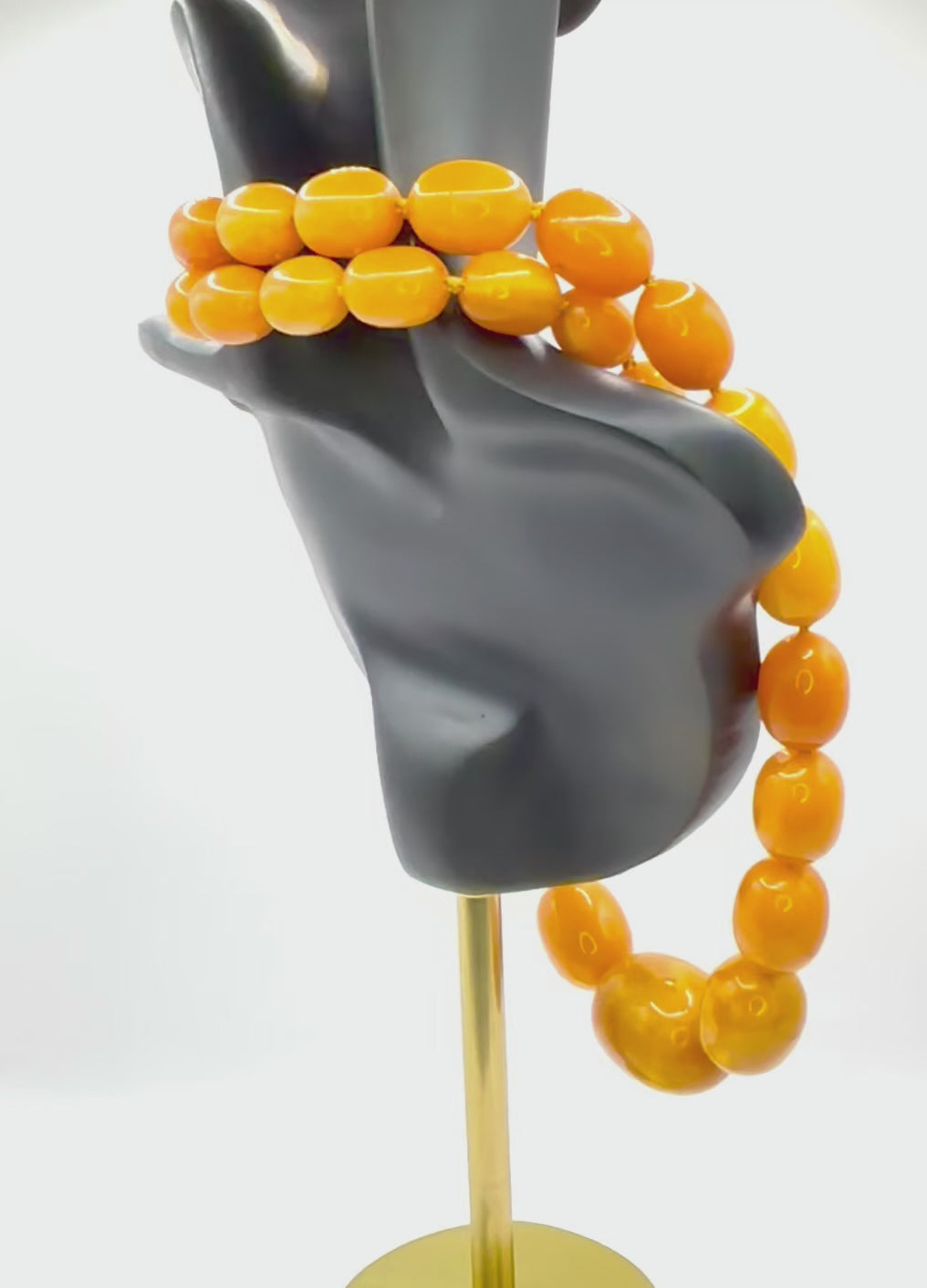 Antique Baltic Butterscotch Amber Bead Necklace, 104g, 30mm Bead Sac Freres