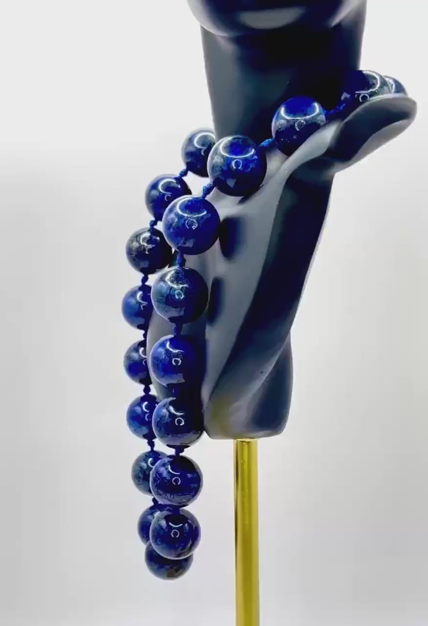 Large Lapis Lazuli Bead Necklace with Silver Magnetic Clasp, Late 20th Century