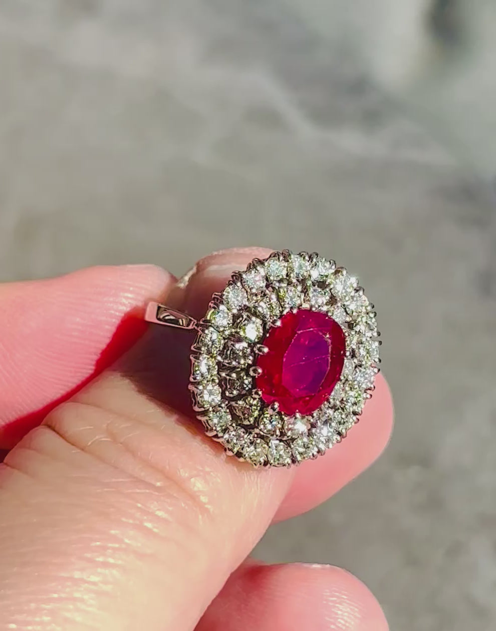 GCS Certified 4.40ct Natural Ruby & Diamond Cluster Ring, 18ct White Gold