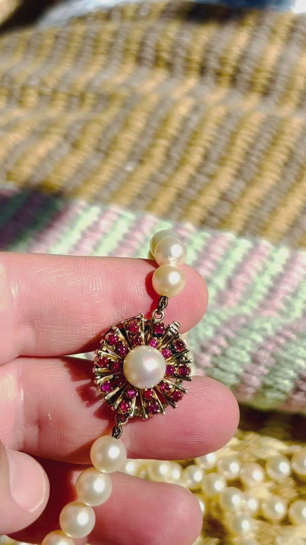Akoya Cultured Pearl Opera Necklace, 7–8mm, 83cm, Gold & Ruby Clasp with Large Central Pearl