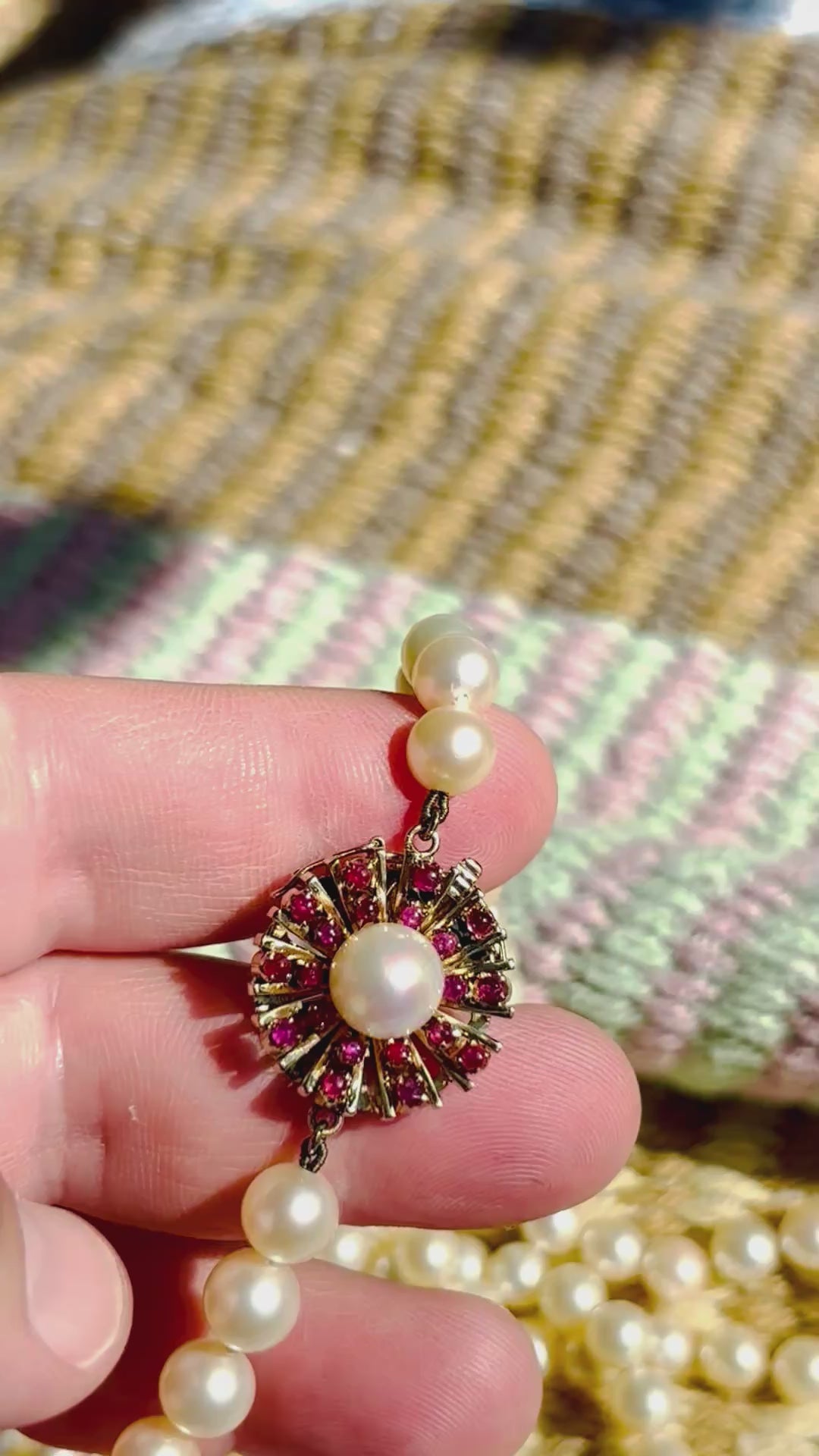 Akoya Cultured Pearl Opera Necklace, 7–8mm, 83cm, Gold & Ruby Clasp with Large Central Pearl